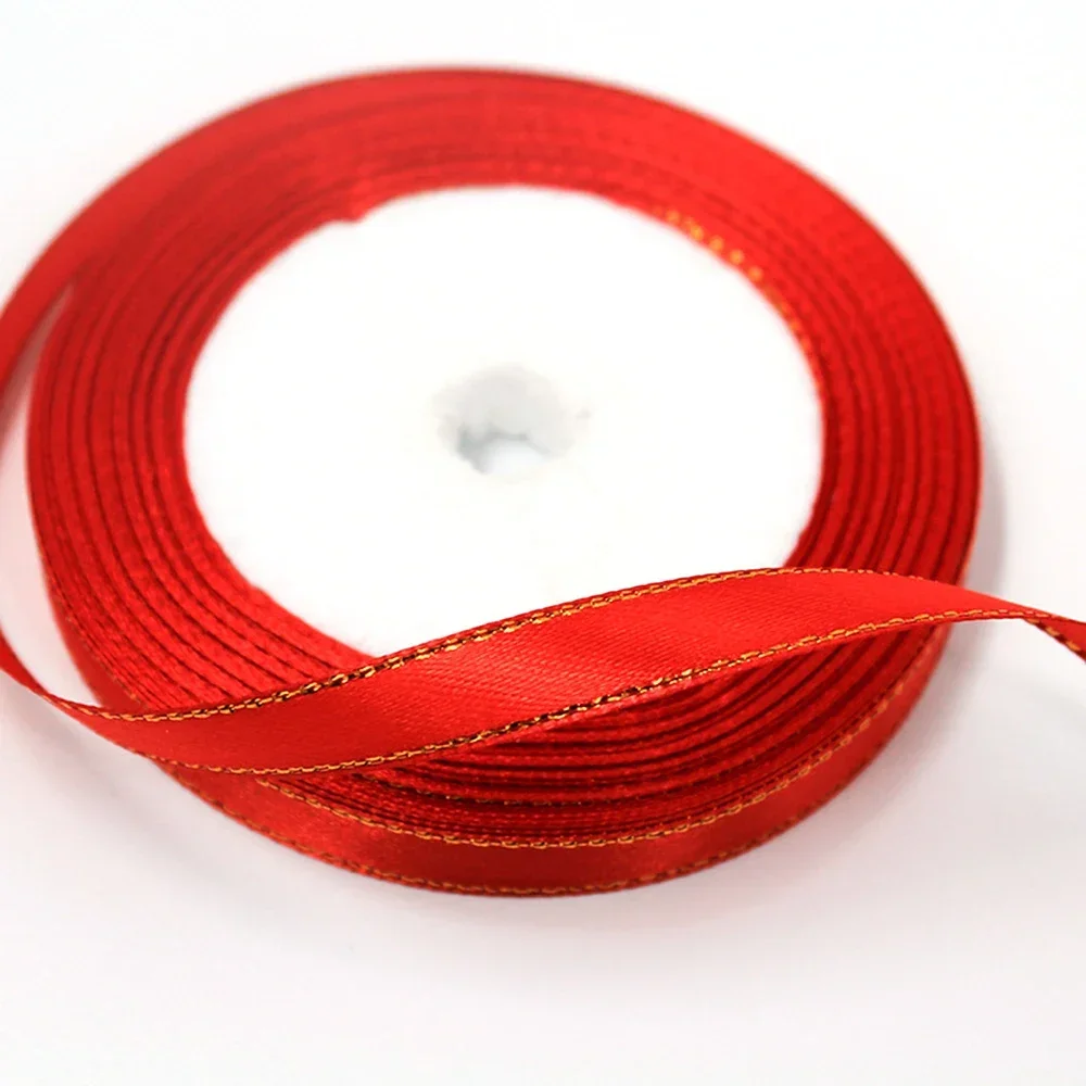 Elegant Satin Ribbon with Gold Trim - 25 Yards, 10mm Width
