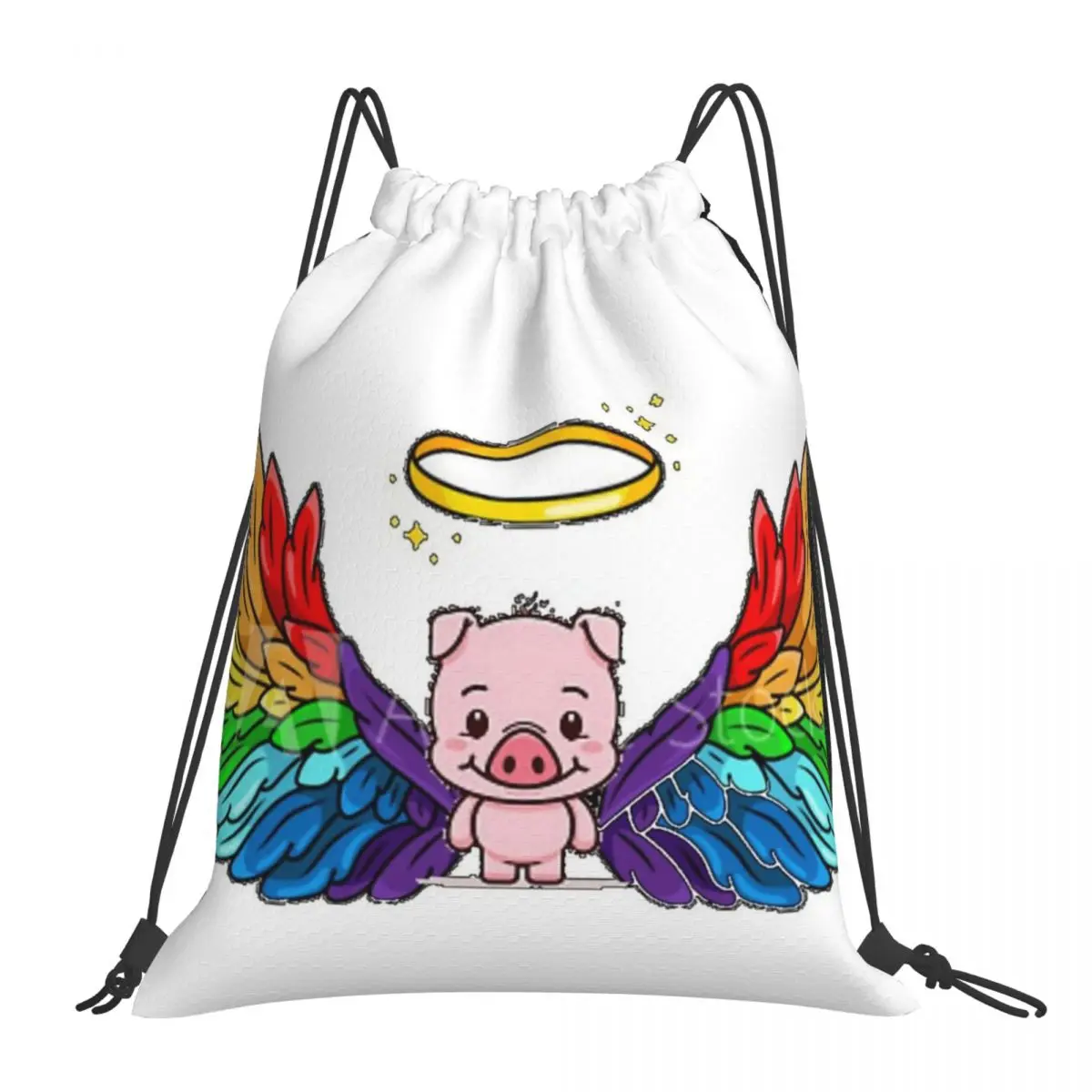 

Angel Pig Backpacks Casual Portable Drawstring Bags Drawstring Bundle Pocket Shoes Bag BookBag For Travel Students