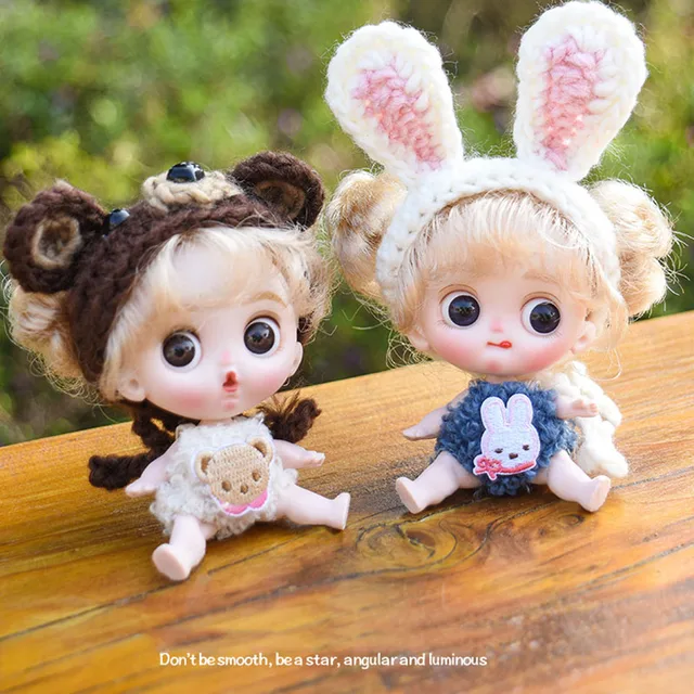Adollya 2Pieces/Set 10cm OB11 BJD Doll with Clothes 5 Joints 3D Eye Doll Make-up Body Cute 1/12 BJD Dolls Toys for Girls Gifts 4