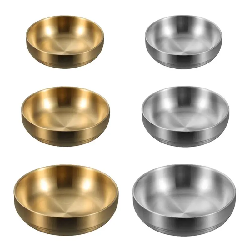 304 Stainless Steel Double Thickness Round Plates and Dishes Double Insulated Plate Kitchen Utensils appetizer plates