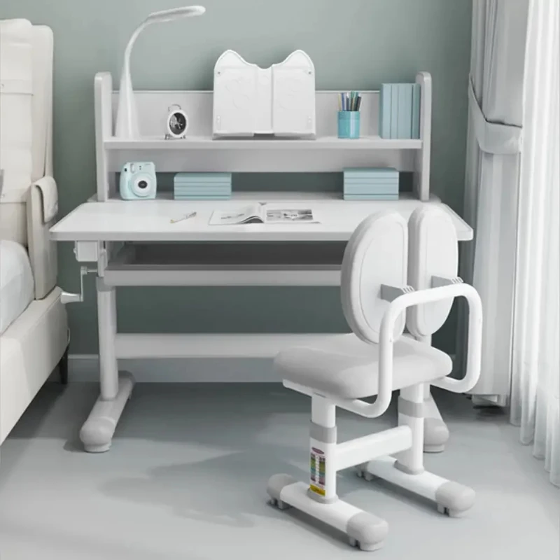 

Kids Desk and Chair Set Height Adjustable, Children Study Table with Tilt Desktop, School Functional Writing Desk with Drawers