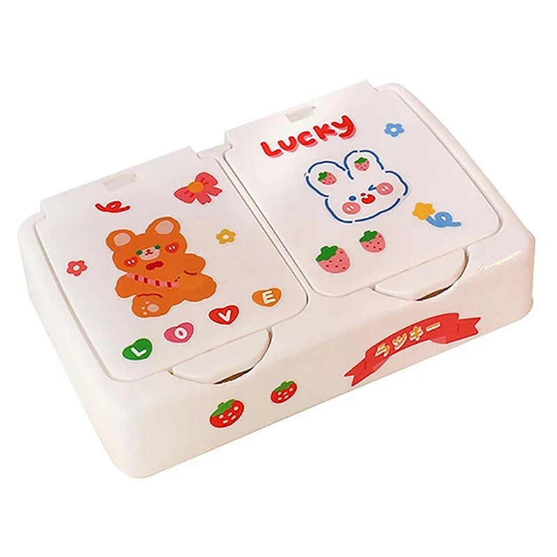 Kawaii Cartoon Desk Organizer Box Button Cosmetics Storage Box with Lid Mini Jewelry Organizer Cosmetics Makeup Container