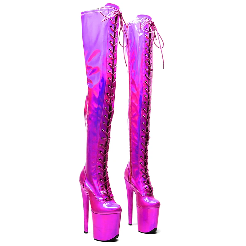 

Leecabe 20CM/8inches holography Shiny PU Upper Fashion trend shoes High Heel platform Boots Pole Dance boots