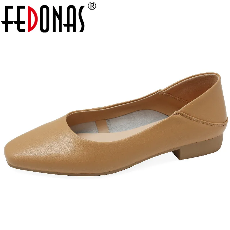 

FEDONAS Concise Basic Women Pumps Spring Summer Office Ladies Casual Genuine Leather Square Toe Low Heels Comfort Shoes Woman