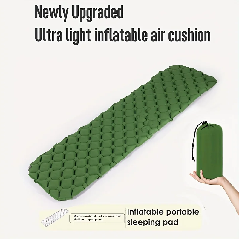 1pc Ultra Lightweight Inflatable Sleeping Pad Rectangular, Portable Foldable Camping Mat with Durable Polyester Fabric Moisture