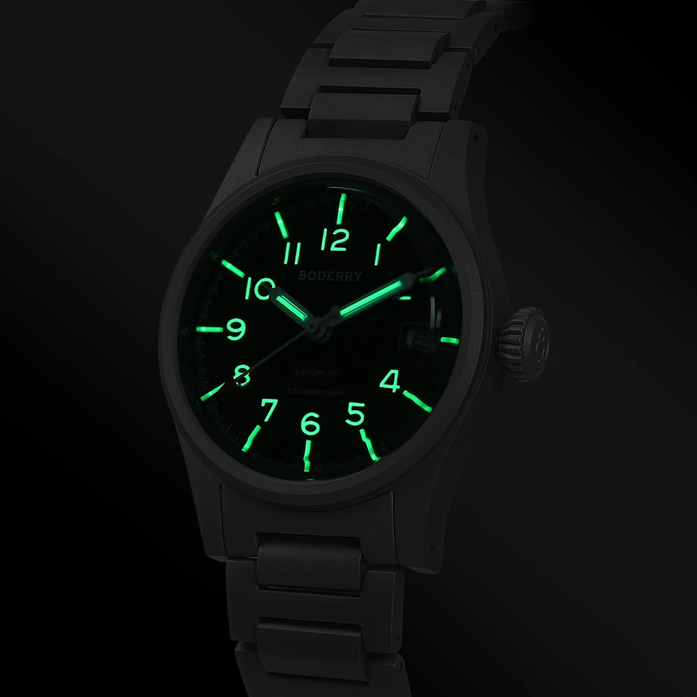 Boderry LANDMASTER Field Watches Titanium Automatic Seiko NH35 Movement Sport 100M Waterproof Outdoor Dive Wristwatch Mens 5