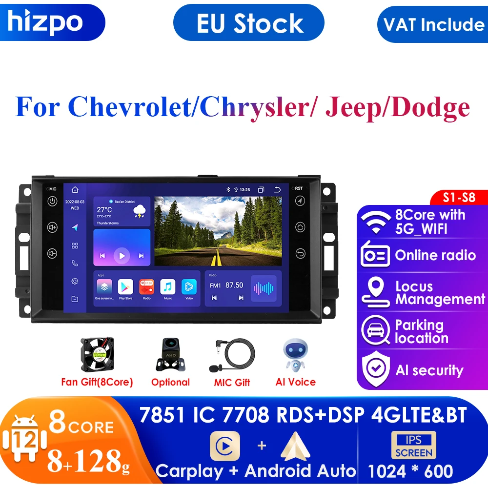 7862 Qled Schermo 2Din Android Autoradio Lettore Video Multimediale Per Chevrolet Chrysler Jeep Wrangler Dodge Gps Carplay 4G Rds Bt