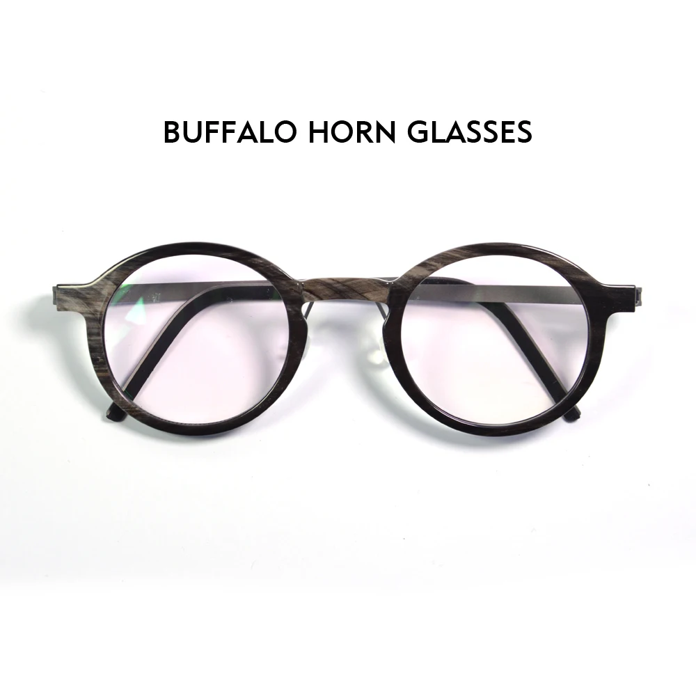 

Germany Design Screwless Ox Buffalo Horn Titanium Eyeglasses Frame Unisex Vintage Round Cow Horn Prescritpion Diopter Spectacles
