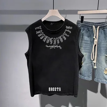 Canottiera da uomo in cotone con lettere alla moda Stampa Canotte chic American High Street Sport alla moda Casual Top senza maniche Estate Nuovo 1