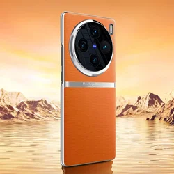 Luxury Plain PU Leather Case with Electroplated Frame - Ultra - Thin Camera Protection Cover for VIVO X100 Pro (Orange)