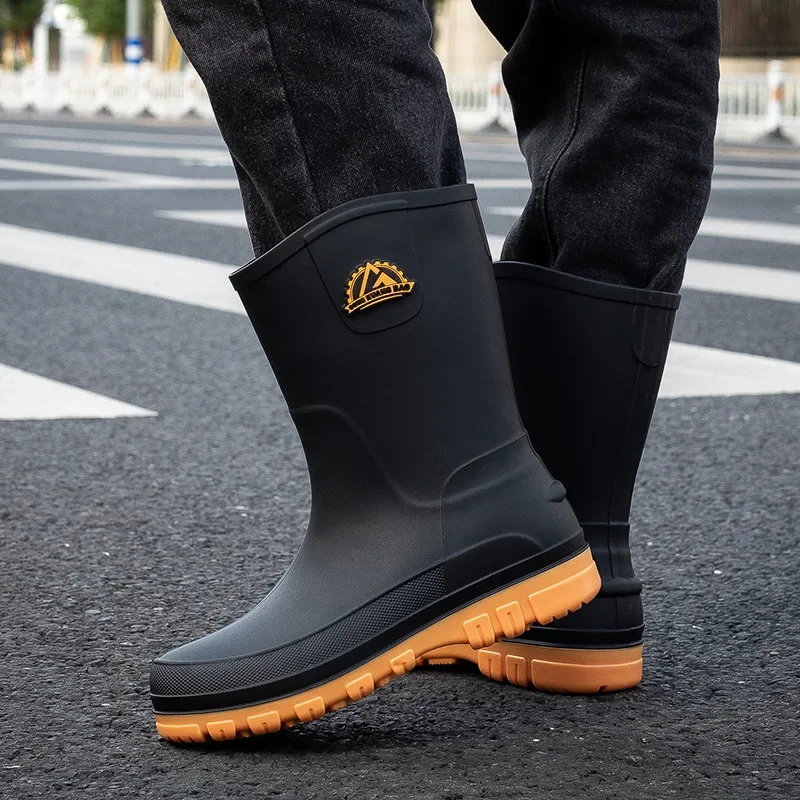 Bottes de pluie mi-mollet style allemand hommes anti-dérapantes pour pêche et lavage auto hiver