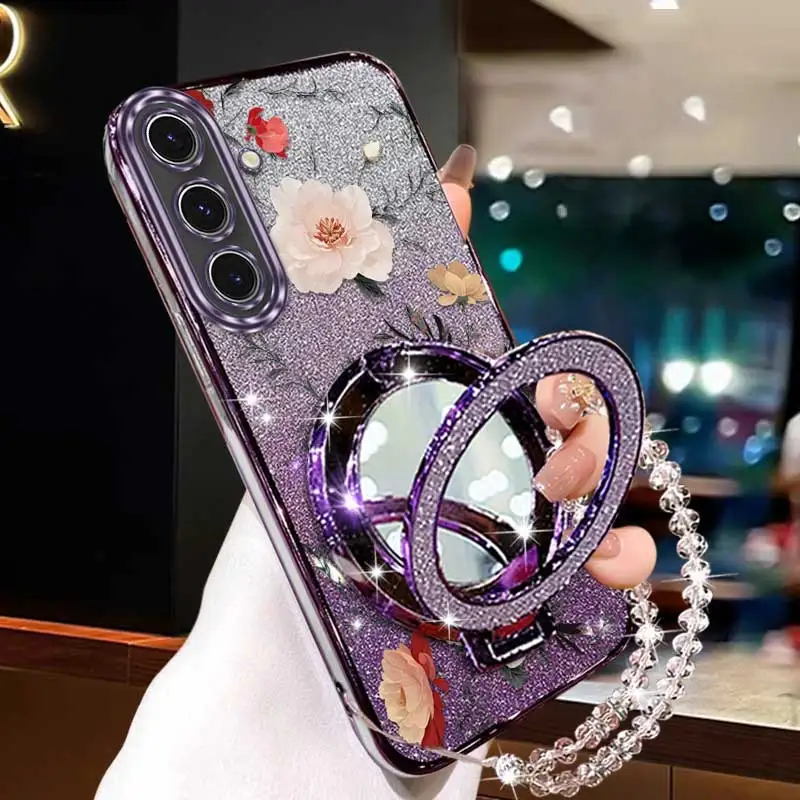 Elegant Floral Phone Accessory Set with Lanyard and Stand