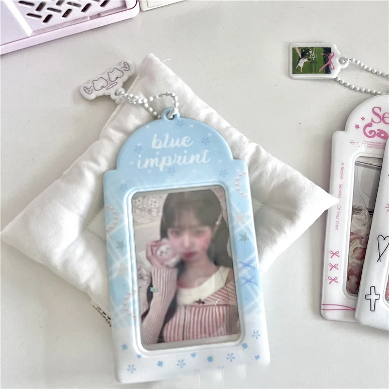Ins Style Cartoon Puppy Photocard Holder With Keychains Cute 3inch Cards Protect Sleeves For Students 5