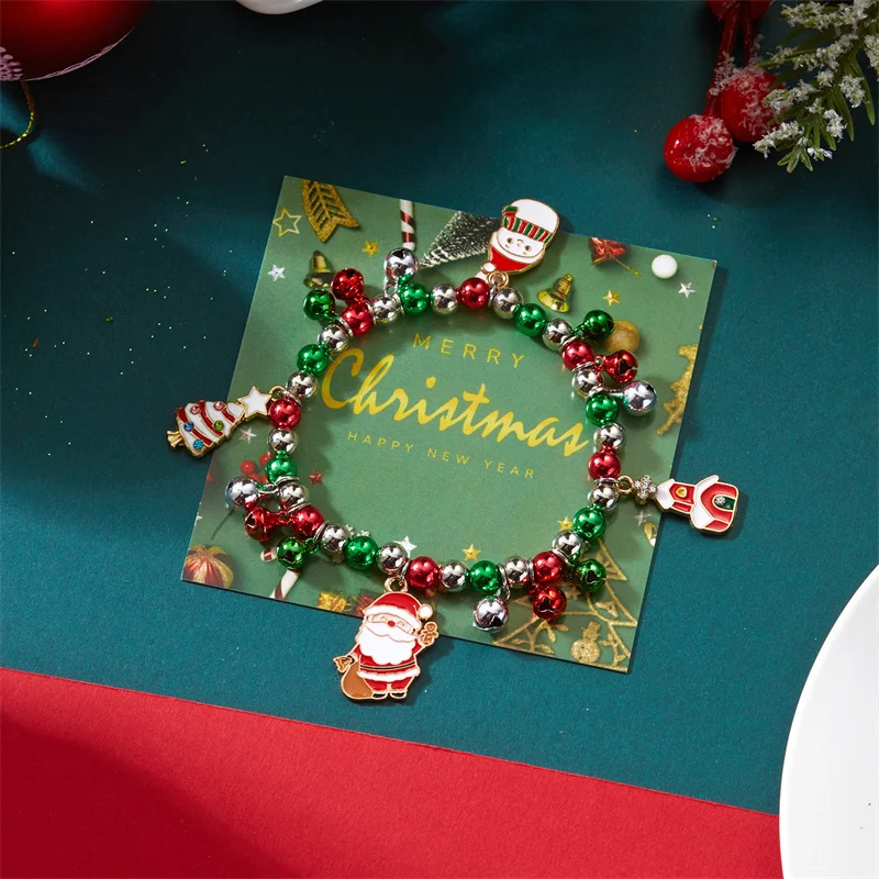 Einfaches Armband-Set für Weihnachten, Weihnachtsmann, Süßigkeiten, Schneemann, für Damen, glänzendes Lebkuchenmann-Armband, Party-Schmuckzubehör – Detail 1