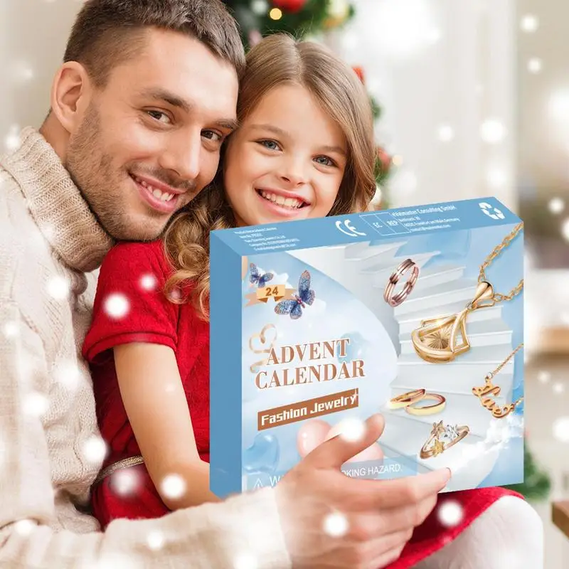 

2023 Рождественский календарь для девочек, Подарочная коробка для ювелирных изделий с обратным отсчётом 24 дня до рождественского ожерелья, сережек, кольца с сюрпризом