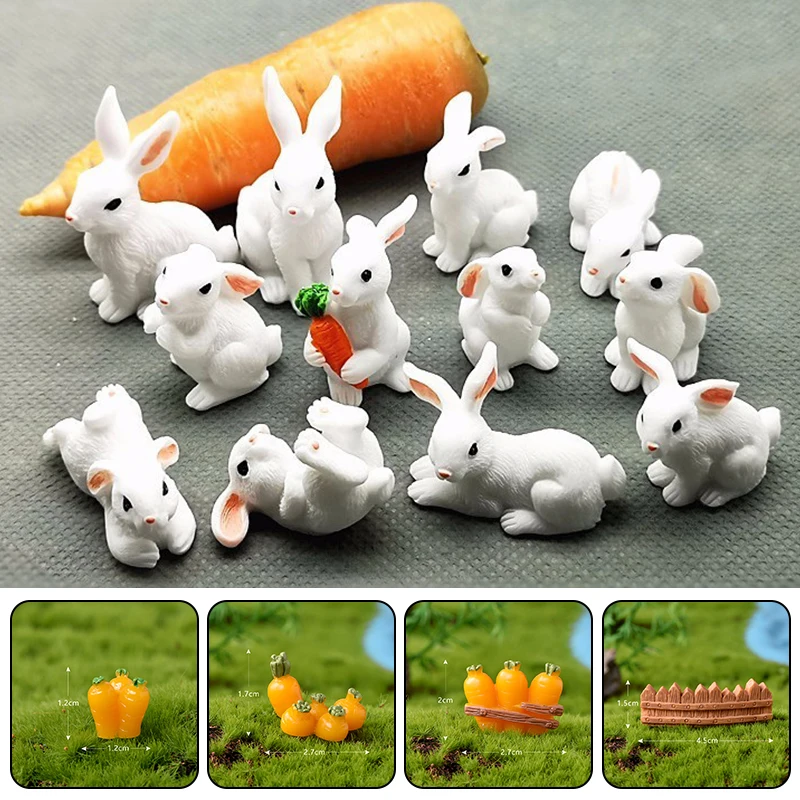 Miniature Rabbit Model Mini Animal Figurine Garden Landscape Cake Ornament Resin Craft Easter Home Office Desktop Decor Supplies