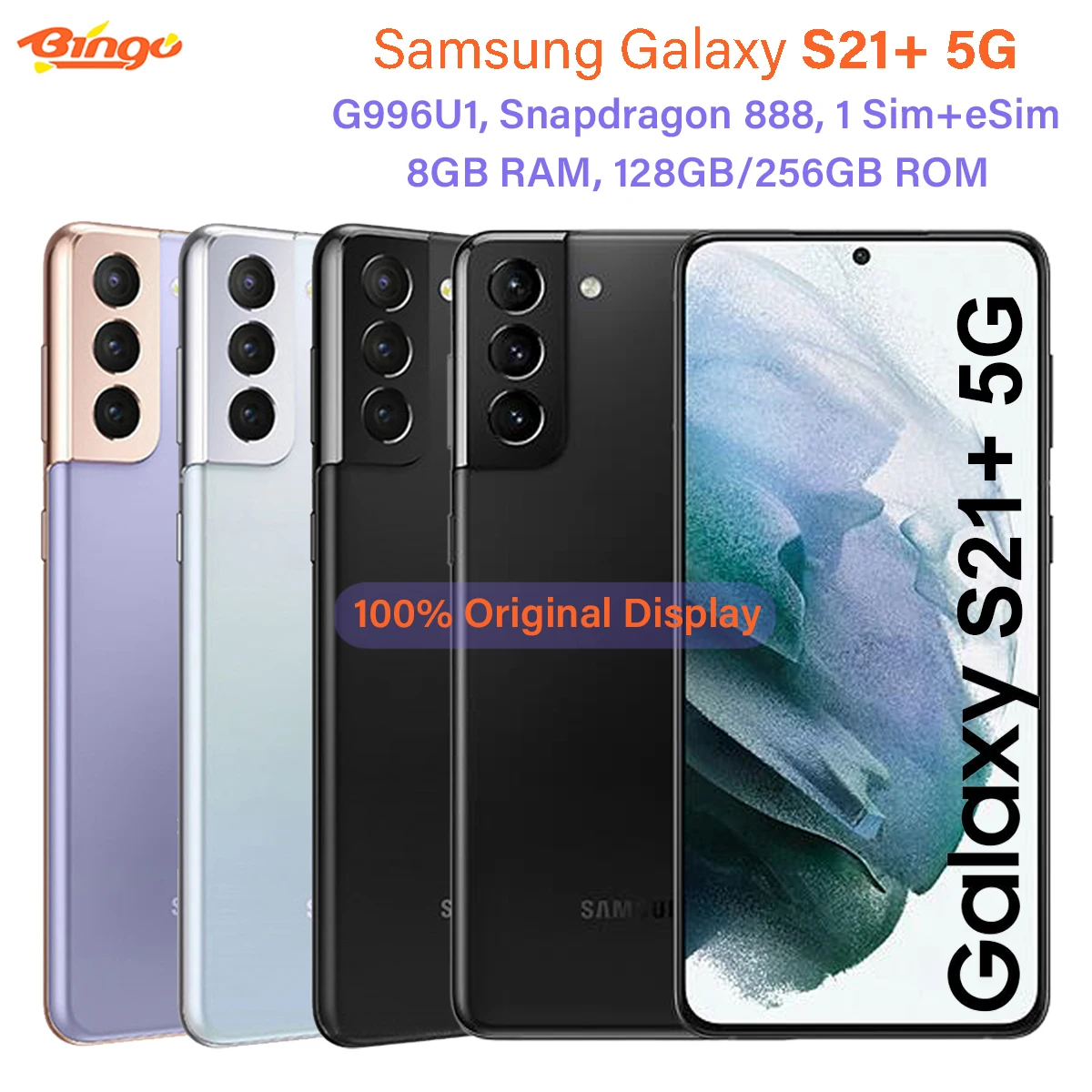 Samsung Galaxy S21+ 5G S21 Plus G996U1 128GB/256GB ROM 6.7" Octa Core Snapdragon 888 8GB RAM 64MP&12MP eSim Original Cell Phone