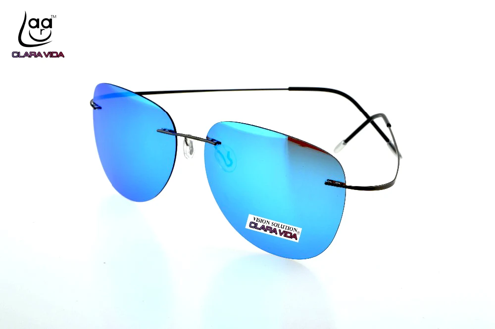 

=CLARA VIDA= GENUINE Brand B Titanium ICEBLUE MIRROR polarized 9g rimless sunglasses gafas de sol briller lunettes de soleil