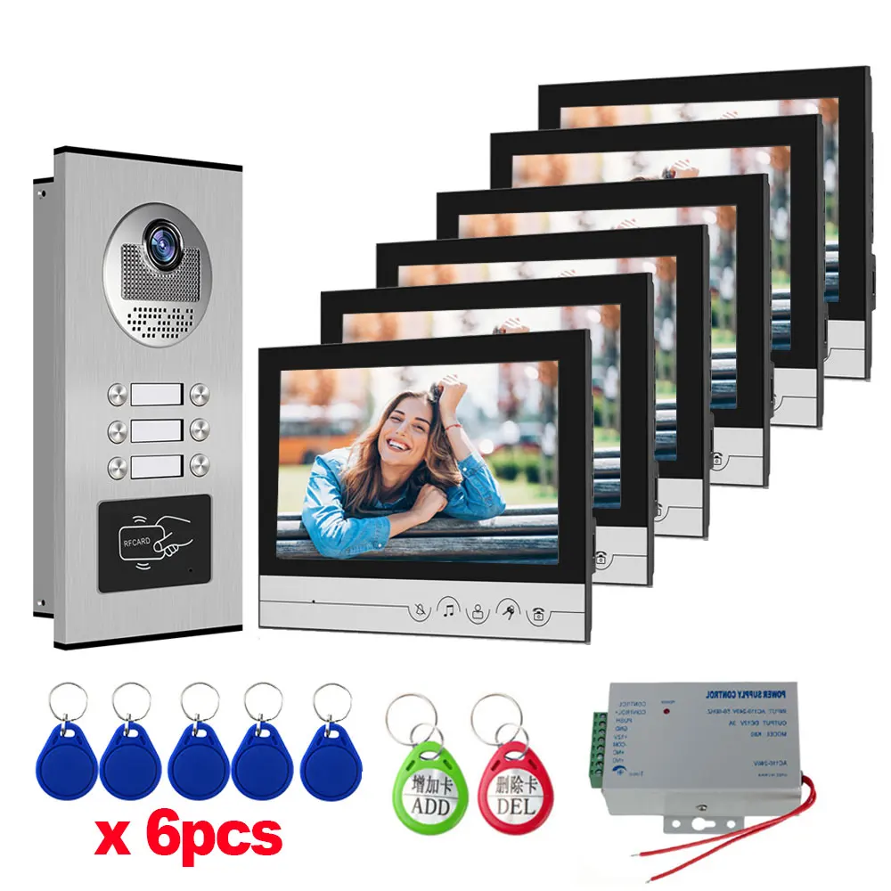 9 Inch 3/4/6/8 Unit Multi Apartments Intercom Video Door Phone With RFID  Unit Building Doorbell System