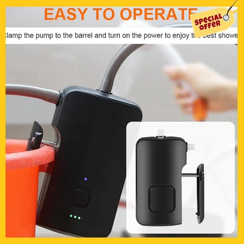 A45G-Outdoor Shower Portable Electric Shower Pump Waterproof With 2-Level Water Flow For Camping Hiking Picnic
