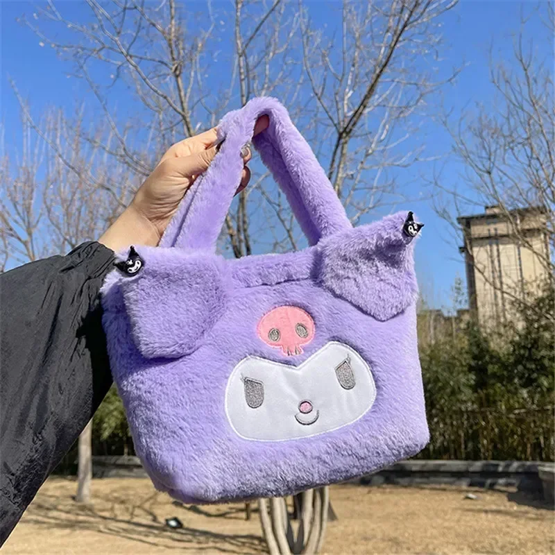 Фото Sanrio плюшевая сумка Kawaii Cinnamoroll сумка Мягкие игрушки мультфильм Kuromi My Melody Наплечные сумки для макияжа для женщин подарок для девочек №3