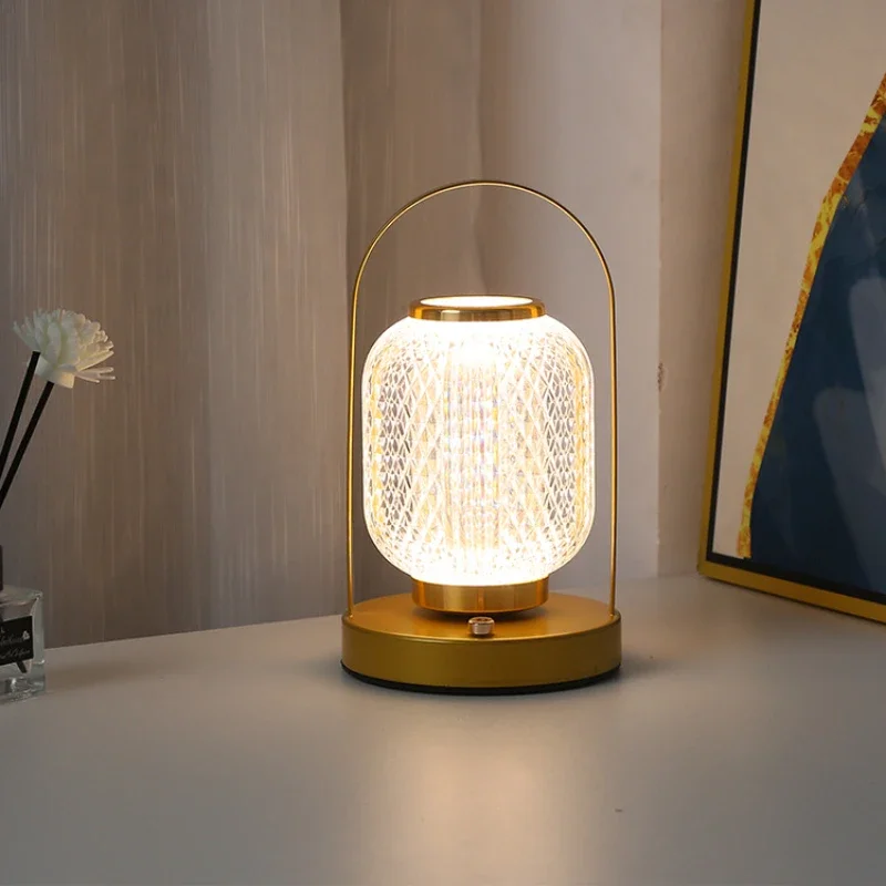 Creative Table Lamp Metal Handle Night Light Reading Lamp Portable Lantern Lamp Dimmable LED Bedside lamp Rechargeable desk lamp 3
