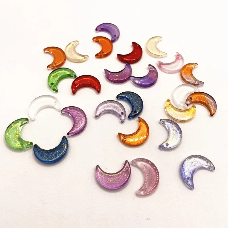 

26Pcs 12X16MM Mutil Gradient Color Moon Shape Pendants Crystal Glass Beads Crescent For DIY Making Jewelry Accessories