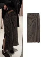 TFMLN Fashion Women Plaid Straight Midi Skirt High Waist Slimming Long Skirt Vintage Chic Pleated Trendy Side Zipper Dress