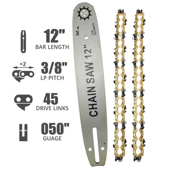 12 Inch 3/8 LP Chainsaw Chains Guide Bar Replacement Chainsaw .050" Gauge 45 Drive Links for Craftsman Echo Poulan Greenworks