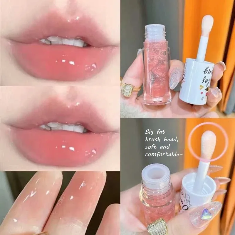 Peach Milk Honey Lip Essentia Oil Relieves Dry Moisturizing Lip Gloss Fades Lip Lines Water Light Lips Big Brush Head Cute 2