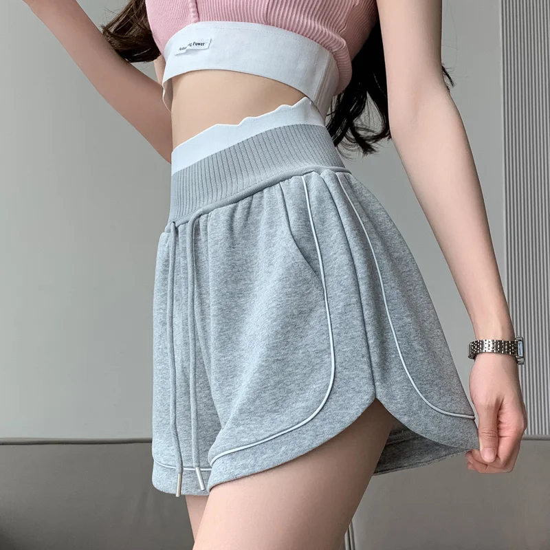 New Summer High Street Sport Shorts Women Running Fitness Shorts Solid Soft Beach Casual White Egde Shorts Hot Female