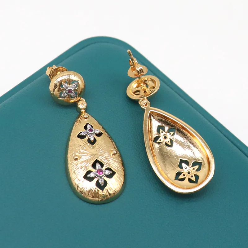 Water Drop Shape Trendy Earrings Hollow Design Gold Color Women's Earring Carved Ear Pendants for Party Wedding