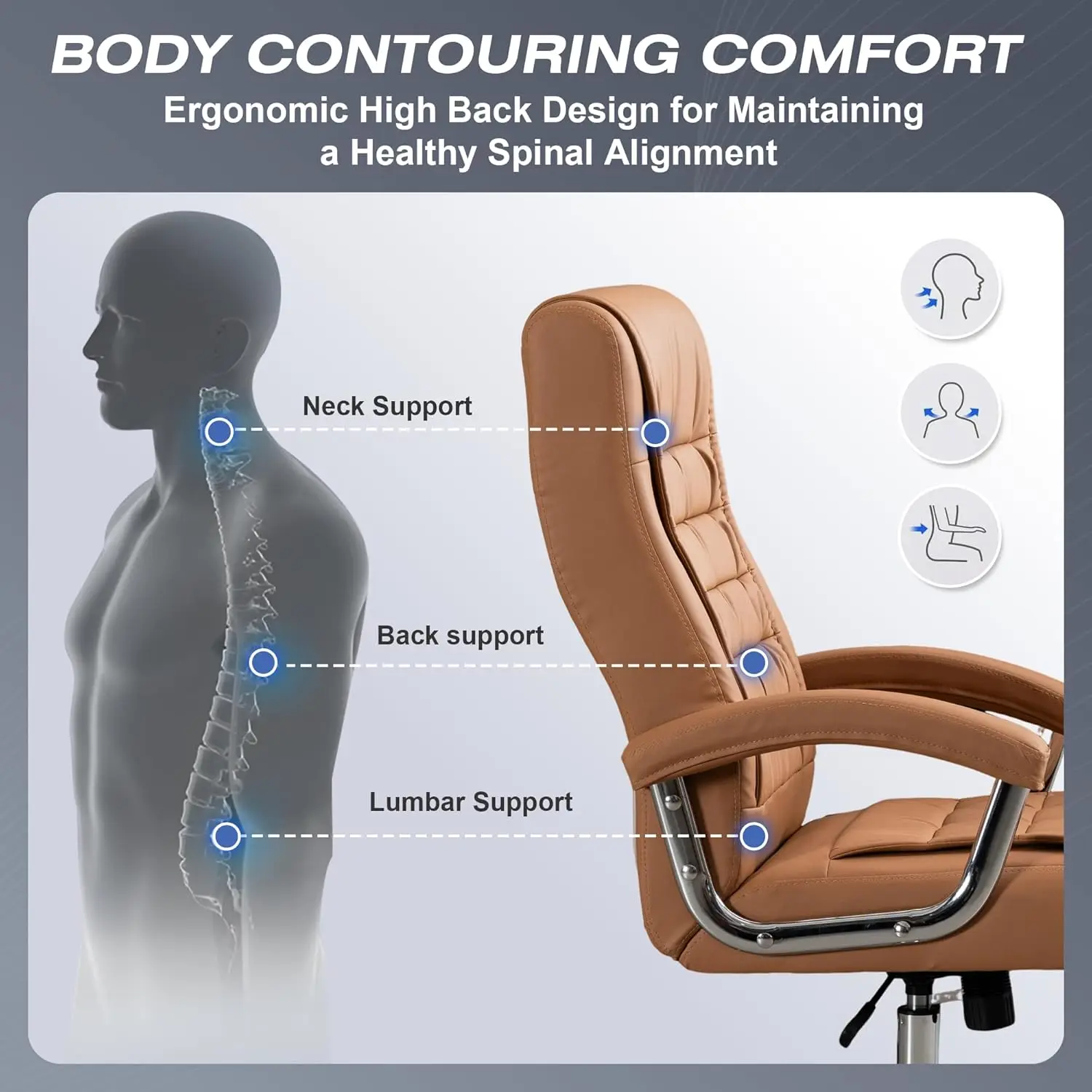 Executive Adjustable Leather Chair High Back Swivel with Padded Armrest 350lbs Load-Bearing Spring Seat Computer Desk Chair
