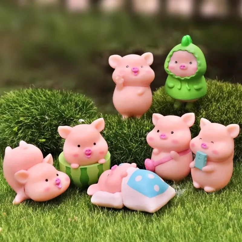 Kawaii Landscape Fairy Garden Miniature Figurines Home Decor Art Accessories Party Decoration Cartoon Raincoat Pig Action Figure