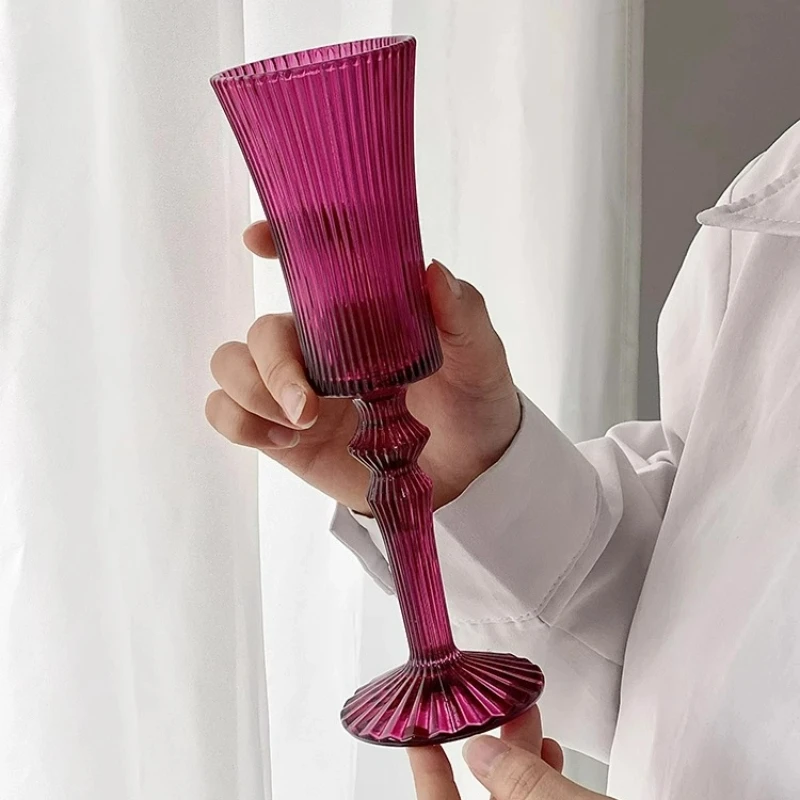 Creative Champagne Glass Goblet French Medieval Goblets Simple Vertical Striped Glasses Wine Cups Red Wine Juice Glass For Party