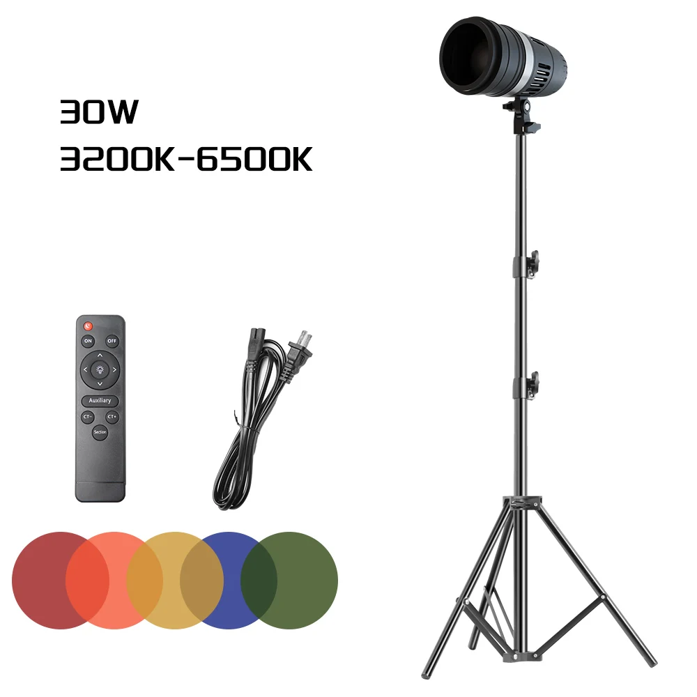 

Photography LED Light Spotlight Five-color Filter 30W Hair Lamp Video Light for Portrait Flash Studio Accessories Youtube Live