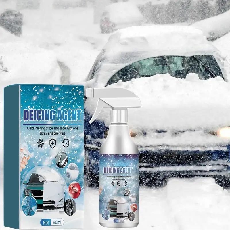 

60ml Snow Melting Windshield Deicer Windshield Ice Spray Powerful Ice Melting Agent Spray for Front Windshield Exhaust Pipe Body