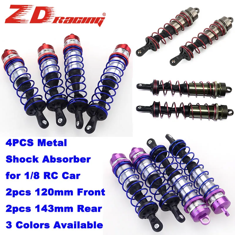 ZD 레이싱 금속 충격 흡수 장치, 1/8 RC카 HSP DHK HPI Traxxas JLB Wltoys 용, 후면 댐퍼 서스펜션, 120mm, 전면 143mm, 4 개