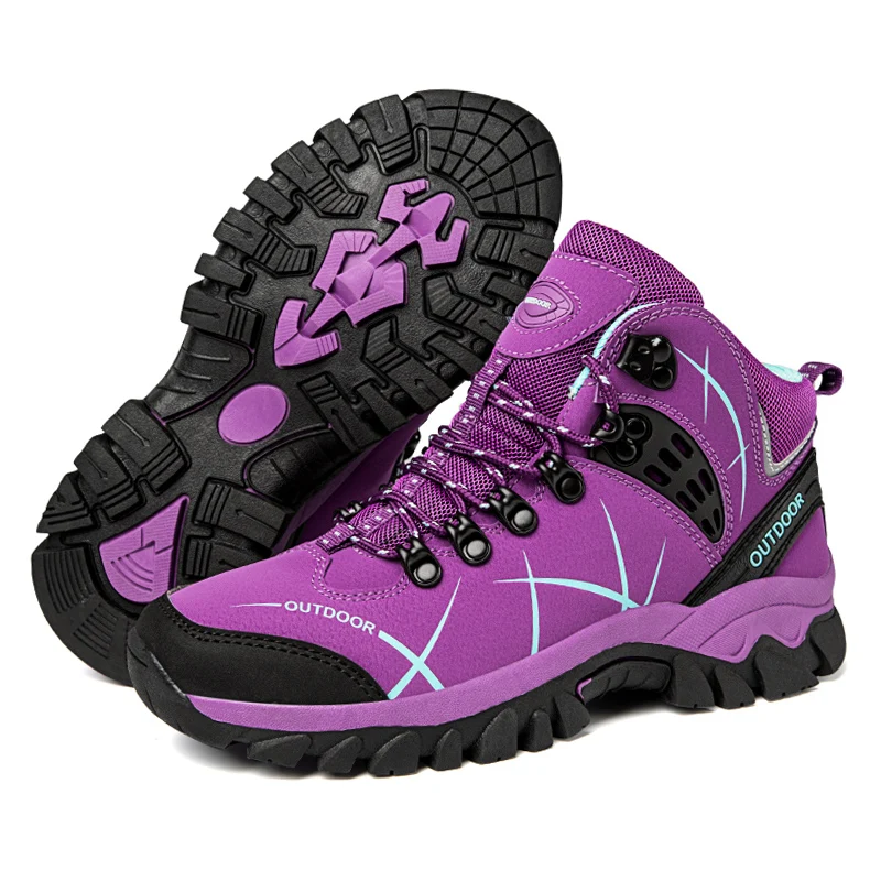 Autumn Winter Women Leather Outdoor Ankle Boots Hiking Shoes Trekking Mountain Sneakers Tracking Treking Plush Warm 6