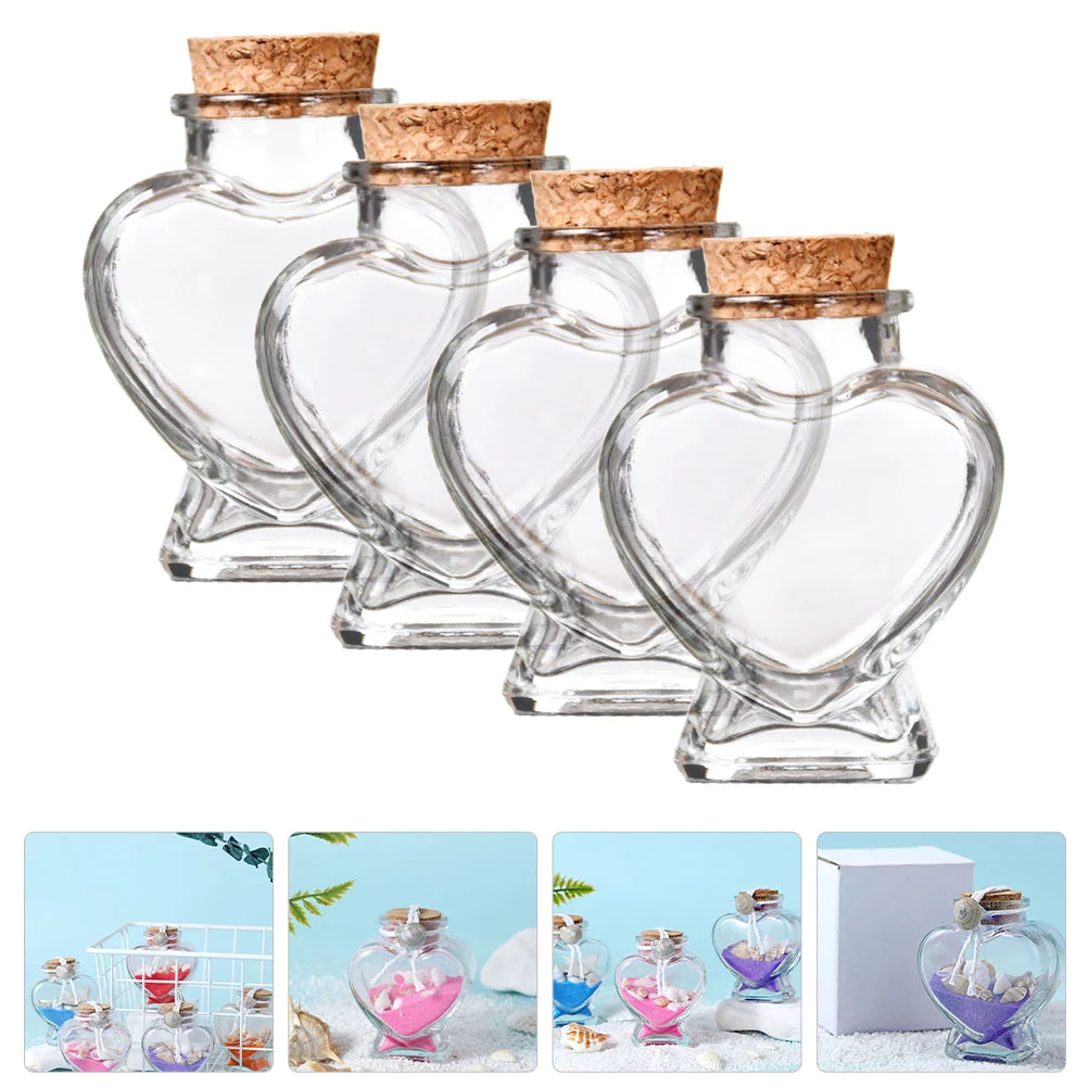 

4pcs Glass Wish Bottles Sand Keepsake Heart Type Glass Favor Jars With Cork Lids