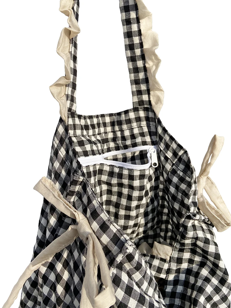 White Black Plaid Casual Style Shoulder Bag women's Simple Design Handbags High-Capacity Shopping Bag