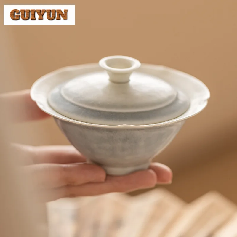 70ml Kiln Fambe Glaze Handmade Cover Bowl Chinese Style High-end Hat Gaiwan Ancient Tea Tureen Tea Maker Items Decoration