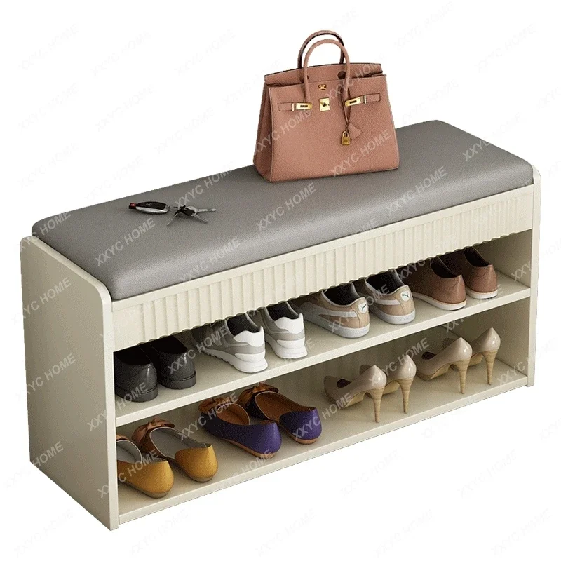

Cream Style Shoe Changing Stool Entrance Footstool Integrated Soft Bag Cushion Home Shoe Rack Sitting Shoe Cabinet