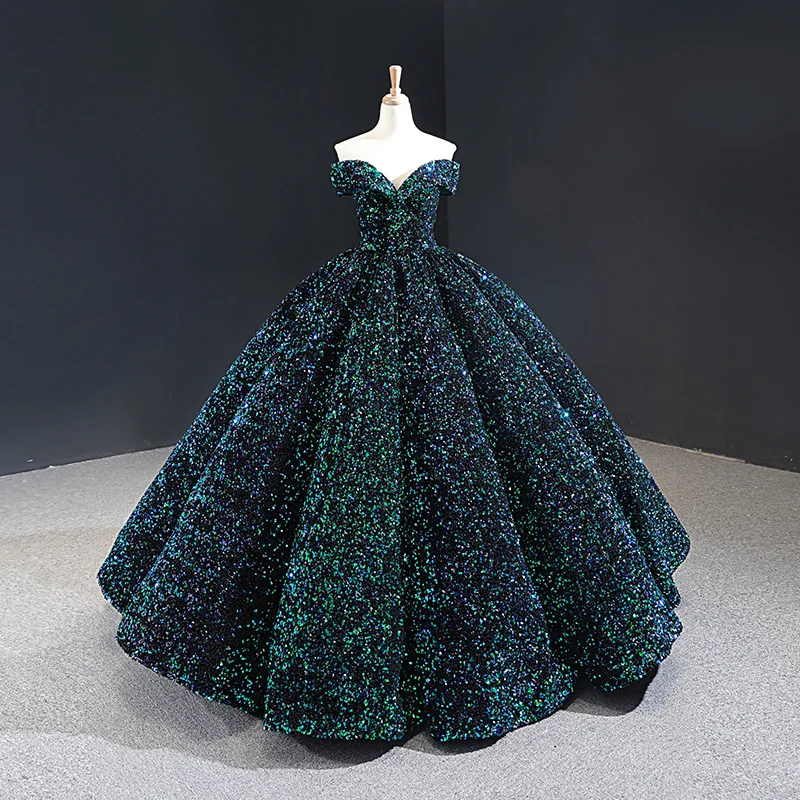 Bridal Wedding Dress Women Gradient Sequin Prom Show One-Shoulder Puffy Dress Quinceanera Dresses Ball Gown Prom