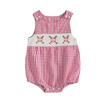 Summer Baby Clothes Newborn Boy Girl Smocked Bubble Romper Baseball Plaid Overall Infant Jumpsuit Outfit 1