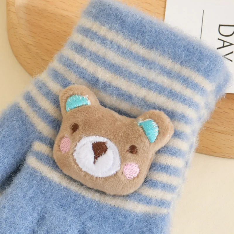 Cute Cartoon Kids Knitted Gloves Woolen Bear Children Split Finger Gloves 3-8year Boy Girl Winter Hand Warmer Baby Plush Mittens 5