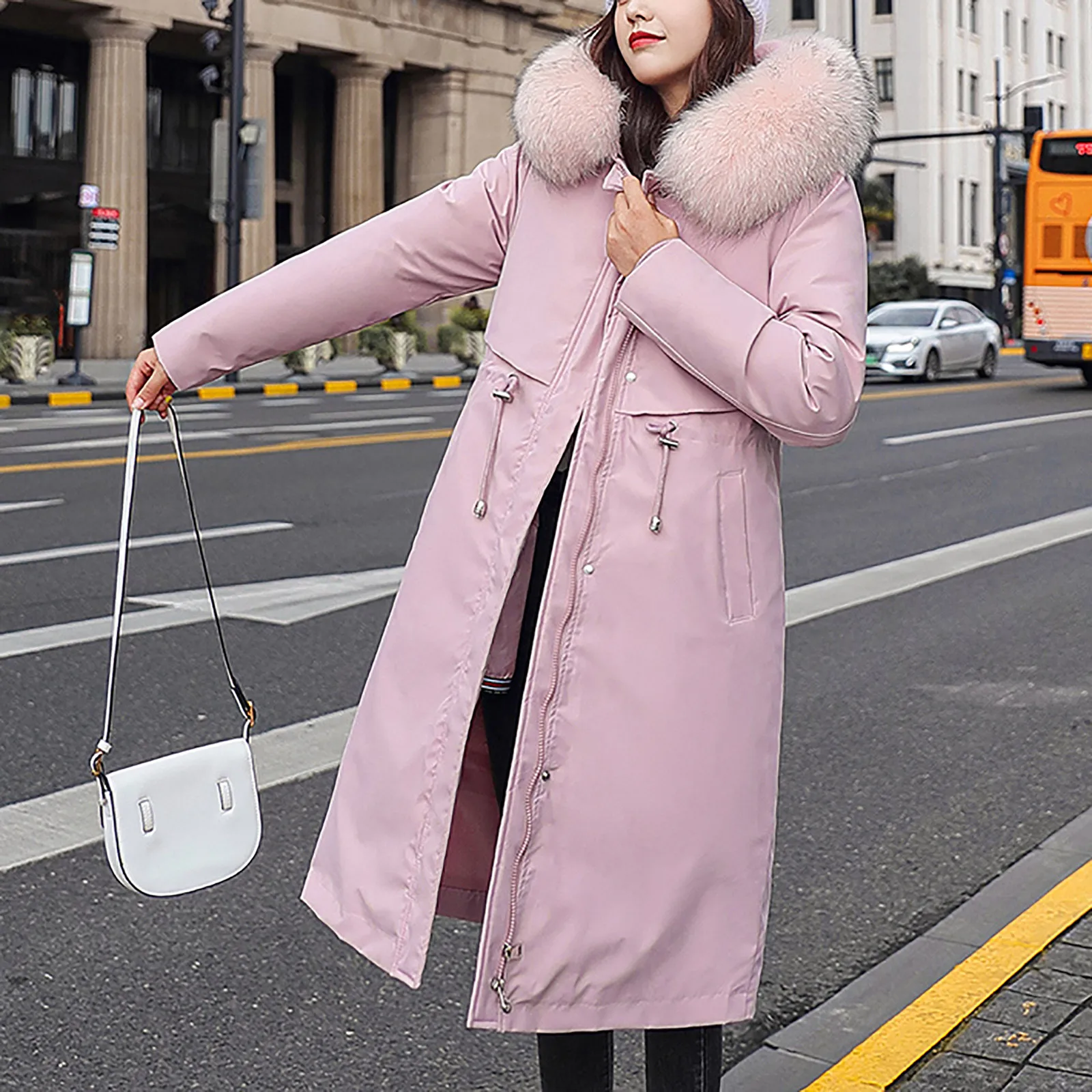 

Women's Winter Long Thickening Jackets Velvet Keeping Warm Parkas Casual Coat With Hat Solid Korean Down Coats Streetwear Coats