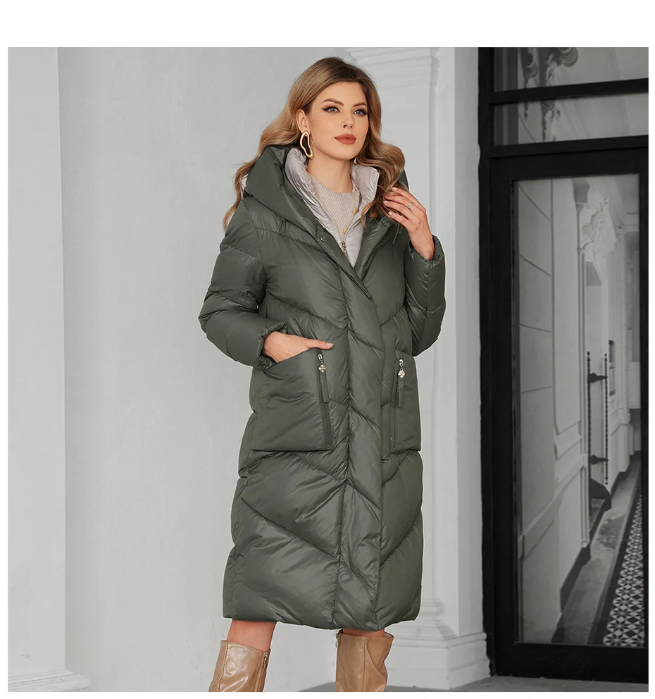 ICEbear 2024 Women's Down Jacket Long Cap Lining Clip 2 Pieces Warm Soft Large Pocket Zipper Comforter Women's Jacket GWD4568I