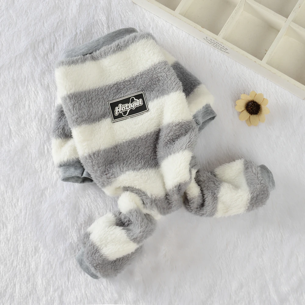 Soft Stripe Fleece Pet Dog Sweatshirts for Small Dogs Cat Winter Warm Clothes