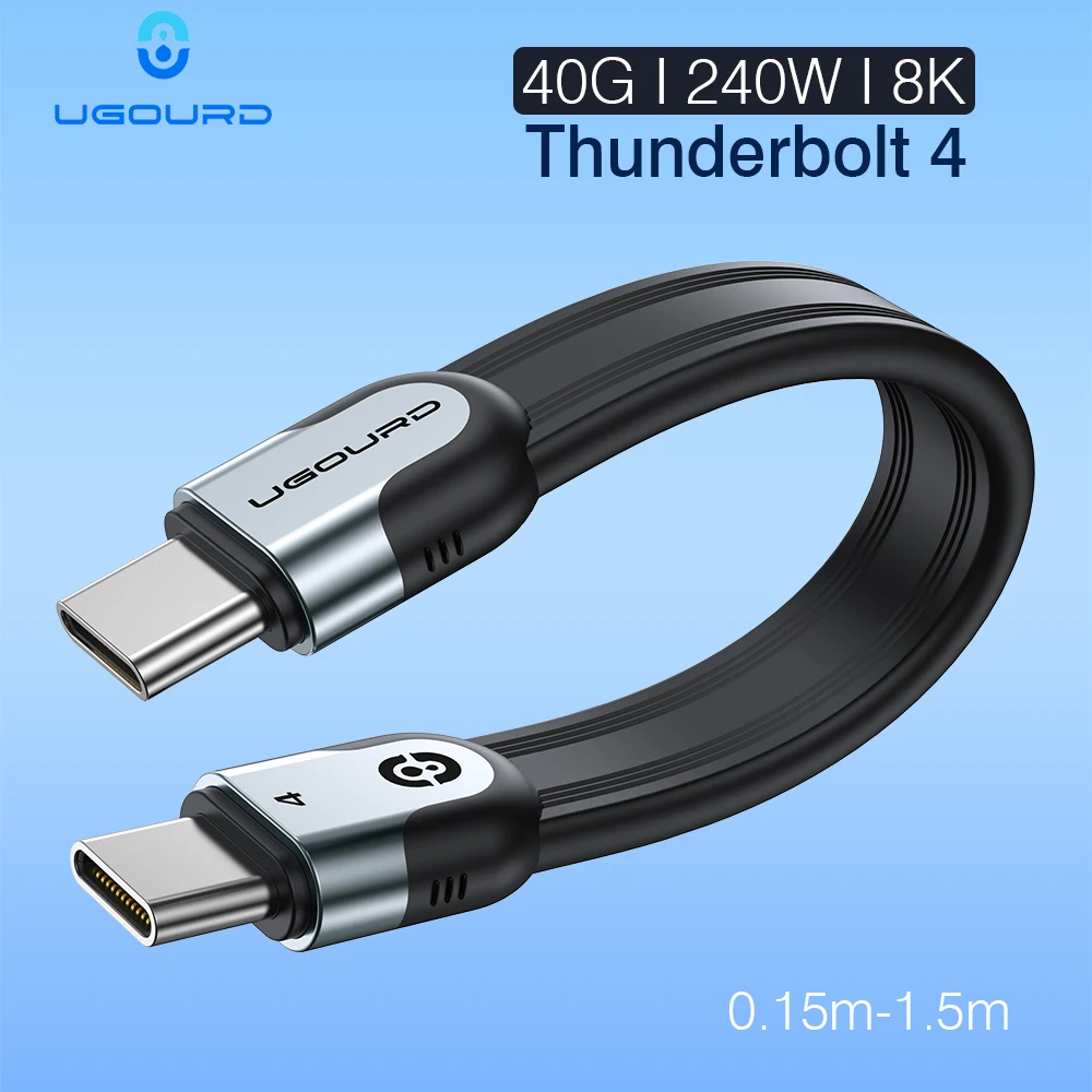UGOURD 40Gbps Thunderbolt 4 USB C Cable de función completa Cable plano USB4 con fecha 0,15 m 1m 8K PD 240W Cable para Thunderbolt3 iPhone SSD